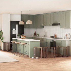 Puerta de perros plegable 15 paneles madera álamo marrón 750 cm