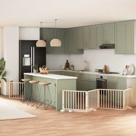 Puerta para perros plegable 6 paneles madera de álamo 480 cm