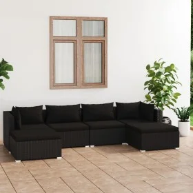 Gartenmöbel-Set 6-teilig mit schwarzen Polstern aus synthetischem Rattan von vidaXL, Gartensets - Ref: Foro24-3101800, Preis:...
