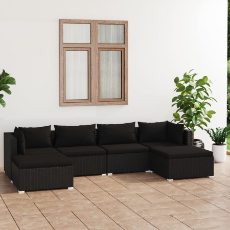 Set de muebles de jardín 6 pzas y cojines ratán sintético negro by vidaXL, Garden sets - Ref: Foro24-3101800, Price: 608,24 €...