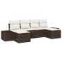 Conjunto de sofá de jardín con cojín 6 pcs Marrón Poliratán