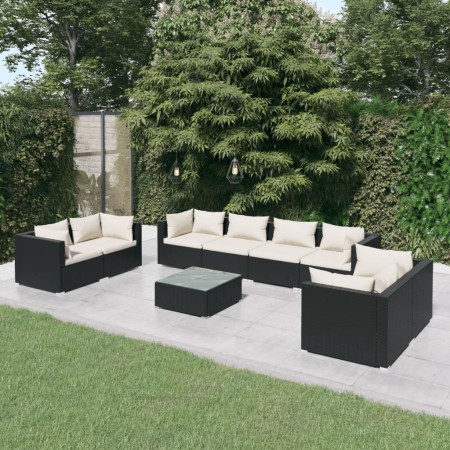 9-teiliges Gartenmöbel-Set und schwarze synthetische Rattankissen von vidaXL, Gartensets - Ref: Foro24-3102287, Preis: 1,00 €...