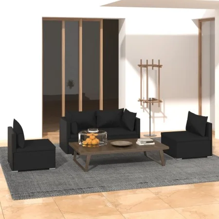 Gartenmöbel Set 4 Stück und Kissen Kunststoff Rattan schwarz von vidaXL, Gartensets - Ref: Foro24-3102168, Preis: 467,80 €, R...