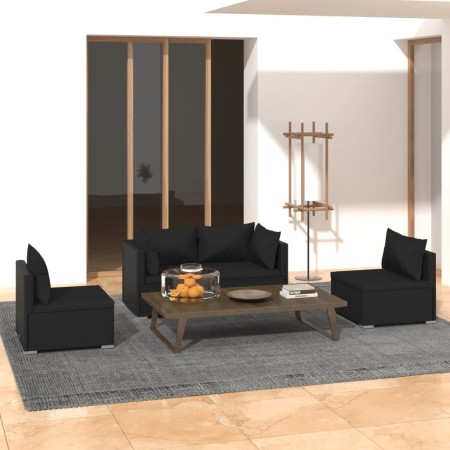 Gartenmöbel Set 4 Stück und Kissen Kunststoff Rattan schwarz von vidaXL, Gartensets - Ref: Foro24-3102168, Preis: 471,62 €, R...