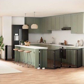 Puerta para perros plegable 6 paneles madera álamo negra 480 cm