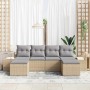 Conjunto de sofá de jardín con cojín 6 pcs Beige Poliratán