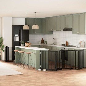 Puerta de perros plegable 12 paneles madera álamo negra 960 cm