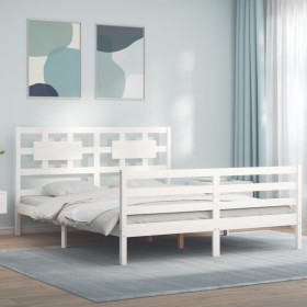 Estructura de cama con cabecero madera maciza blanco 160x200 cm