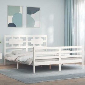 Weißer Massivholzbettrahmen mit Kopfteil 160x200 cm von vidaXL, Betten und Lattenroste - Ref: Foro24-3194452, Preis: 148,08 €...