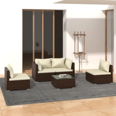 5-piece garden furniture set and brown synthetic rattan cushions by vidaXL, Garden sets - Ref: Foro24-3102178, Price: 397,13 ...