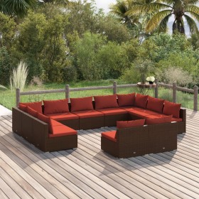 Set de muebles de jardín 11 pzas cojines ratán sintético marrón