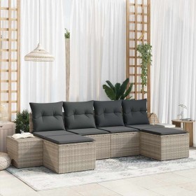 Conjunto de sofá de jardín con cojín 6 pcs Gris claro Poliratán