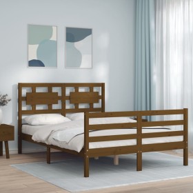 Estructura cama y cabecero madera maciza marrón mi