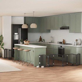 Puerta de perros plegable 15 paneles madera álamo negra 750 cm