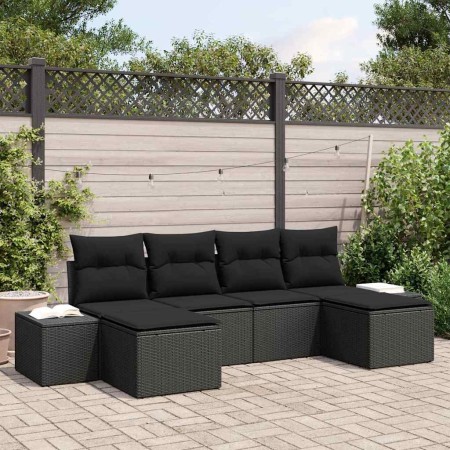Conjunto de sofá de jardín con cojín 6 pcs Negro Poliratán