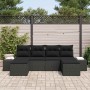 Conjunto de sofá de jardín con cojín 6 pcs Negro Poliratán
