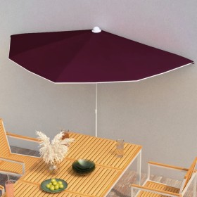 Sombrilla de jardín semicircular con palo burdeos rojo 180x90cm