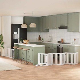 Puerta para perros plegable 9 paneles madera álamo blanca 450cm