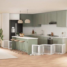 Puerta de perros plegable 15 paneles madera álamo blanca 750 cm en Casetas y cercados para perros | Comprar online en Foro24