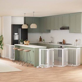 Puerta para perros plegable 9 paneles madera álamo blanca 450cm