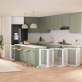 Puerta de perros plegable 12 paneles madera álamo blanca 600 cm