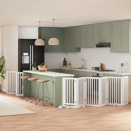 Puerta de perros plegable 12 paneles madera álamo blanca 600 cm