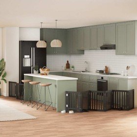 Puerta para perros plegable 9 paneles madera álamo negra 450 cm