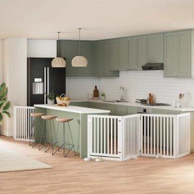 Puerta de perros plegable 6 paneles madera álamo blanca 480 cm