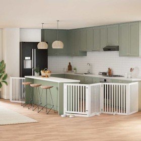 Puerta de perros plegable 8 paneles madera álamo blanca 640 cm