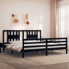 Bed frame with black solid wood headboard 200x200 cm by vidaXL, Beds and slatted bases - Ref: Foro24-3194595, Price: 174,99 €...