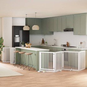 Puerta de perros plegable 12 paneles madera álamo blanca 960 cm