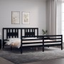 Bed frame with black solid wood headboard 200x200 cm by vidaXL, Beds and slatted bases - Ref: Foro24-3194595, Price: 174,91 €...