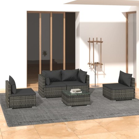 5-teiliges Gartenmöbel-Set und graue synthetische Rattankissen von vidaXL, Gartensets - Ref: Foro24-3102181, Preis: 479,96 €,...
