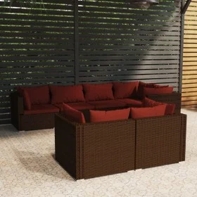 7-teiliges Gartenmöbel-Set und braune synthetische Rattankissen von vidaXL, Gartensets - Ref: Foro24-3102475, Preis: 633,16 €...