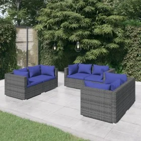 6-teiliges Gartensofa-Set und graue synthetische Rattankissen von vidaXL, Gartensets - Ref: Foro24-3102302, Preis: 407,07 €, ...