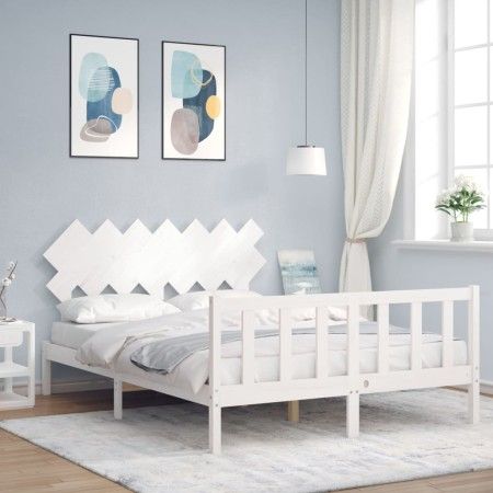 Weißer Massivholzbettrahmen mit Kopfteil 140x200 cm von vidaXL, Betten und Lattenroste - Ref: Foro24-3193467, Preis: 133,44 €...