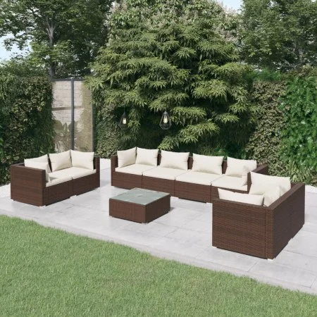 Garden furniture set 9 pieces with brown synthetic rattan cushions by vidaXL, Garden sets - Ref: Foro24-3102290, Price: 885,6...