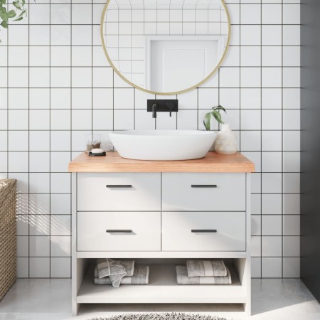 Encimera baño madera maciza tratada marrón claro 100x40x(2-6)cm