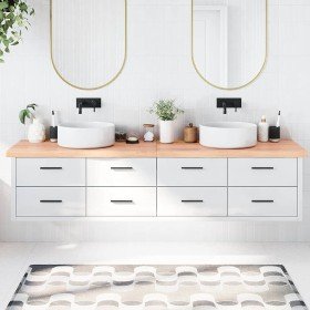 Encimera baño madera maciza tratada marrón claro 220x60x(2-6)cm