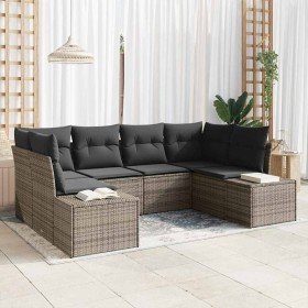 Conjunto de sofá de jardín con cojín 6 pcs Gris Poliratán