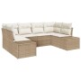 Conjunto de sofá de jardín con cojín 6 pcs Beige Poliratán