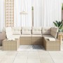 Conjunto de sofá de jardín con cojín 6 pcs Beige Poliratán
