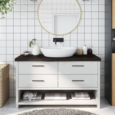 Encimera de baño madera tratada marrón oscuro 100x30x(2-6) cm