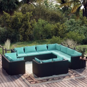 Set de muebles de jardín 11 pzas cojines ratán sintético negro