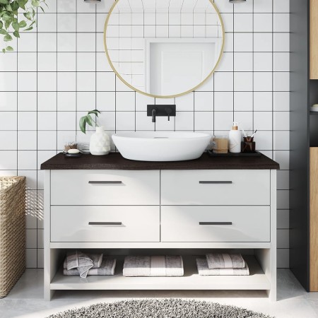 Encimera de baño madera tratada marrón oscuro 100x40x(2-4) cm