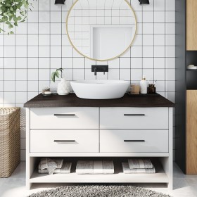Encimera de baño madera tratada marrón oscuro 100x60x(2-4) cm