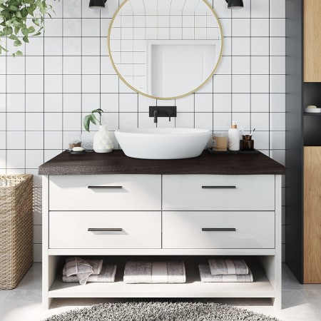 Encimera de baño madera tratada marrón oscuro 100x60x(2-6) cm
