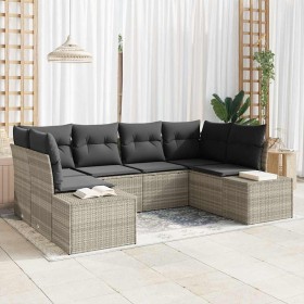 Conjunto de sofá de jardín con cojín 6 pcs Gris claro Poliratán