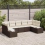 Conjunto de sofá de jardín con cojín 7 pcs Marrón Poliratán