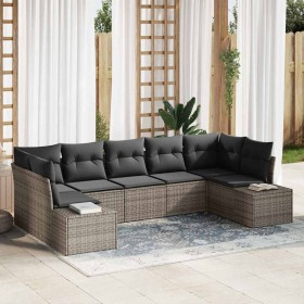 Conjunto de sofá de jardín con cojín 7 pcs Gris Poliratán
